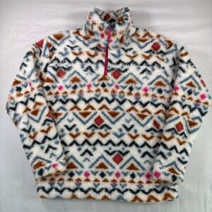 Eddie‎ Bauer Fleece Pullover Womens Small Aztec Geometric Faux Fur Quarter Zip